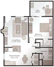 1 Bedroom 1 Bathroom Floor Plan, at Springburne at Polaris Apartments in Columbus, Ohio 43235
