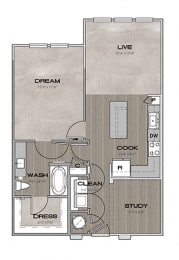 A2 Floorplan 1 Bedroom 1 Bath 872 Total Sq Ft at The Edison Apartments, Fort Myers, FL 33905