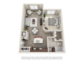A2 Unit 1BR Floor Plan for Vintage Blackman Apartments in Murfeesboro, Tennessee