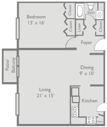 Floor Plan  1 Bed 1 Bath A2 Floor Plan at Axis at Westmont, Westmont, IL, 60059