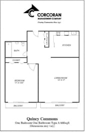 Quincy Commons One Bedroom Apartment Floorplan