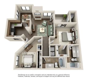 2B-2x2 Floor Plan at Sonoran Apartment Homes, Phoenix, AZ, 85044