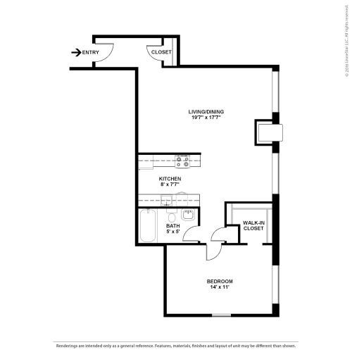 Floor Plan  One Bedroom- The Cedar