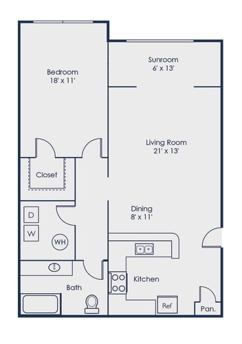 Floor Plan  Floor Plan for One Bedroom One Bath with Sunroom