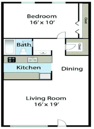 Floor Plan  One bedroom floor plan image at Radius Apartments in Phoenix AZ