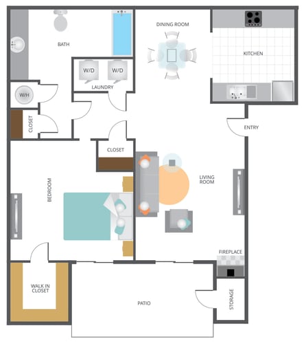 Floor Plan  1 Bedroom &amp; 1 Bathroom Apartment Floor Plan At Vista Promenade Luxury Apartment Homes in Temecula, CA