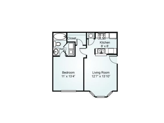 Floor Plan  1-bedroom/1-bathroom floor plan layout with 591 square feet at Chace Lake Villas apartments for rent in Birmingham, AL