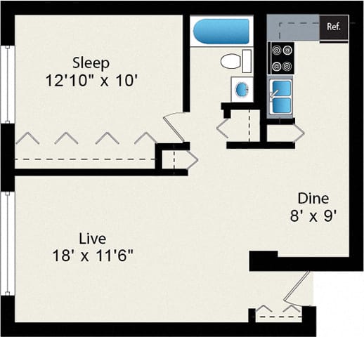 Floor Plan  1 Bedroom Floor Plan at Reside on Pine Grove
