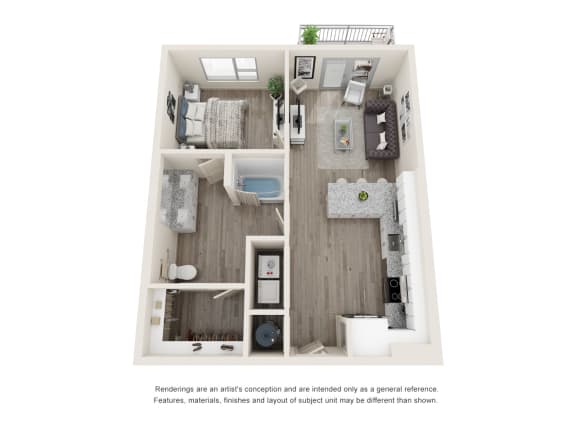 A4 3D Floor Plan Floor Plan One-Bedroom Floor Plan A4|26 at City Point Apartments