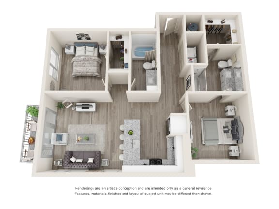 B3 3D Floor Plan Floor Plan Two-Bedroom Floor Plan B3|26 at City Point Apartments