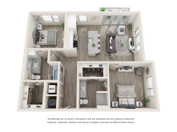 B4 3D Floor Plan Floor Plan Two-Bedroom Floor Plan B4|26 at City Point Apartments