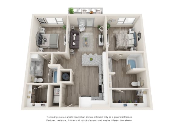 B5A 3D Floor Plan Floor Plan Two-Bedroom Floor Plan B5A|26 at City Point Apartments