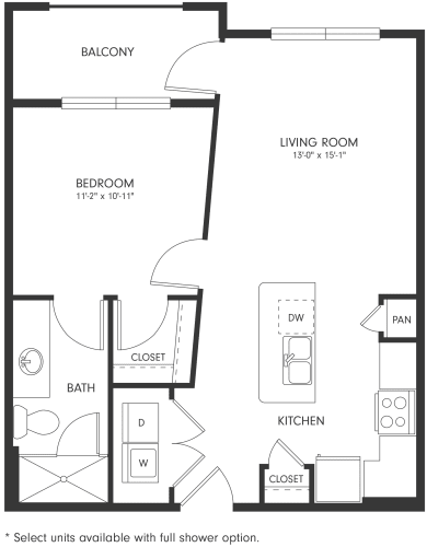 A1 2D Floor Plan Floor Plan One-Bedroom Floor Plan A1 | Axis Hamilton Apartments