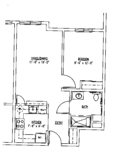 Floor Plan  Fawcett Apartments 1 bedroom 1 bathroom floor plan