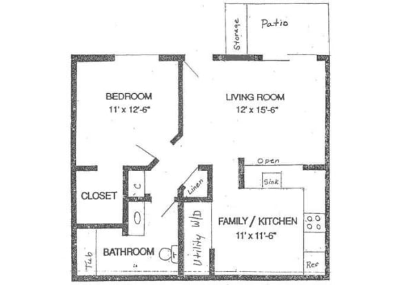 Floor Plan  Englewood Garden Villas 1 Bedroom 1 Bathroom Floorplan Image