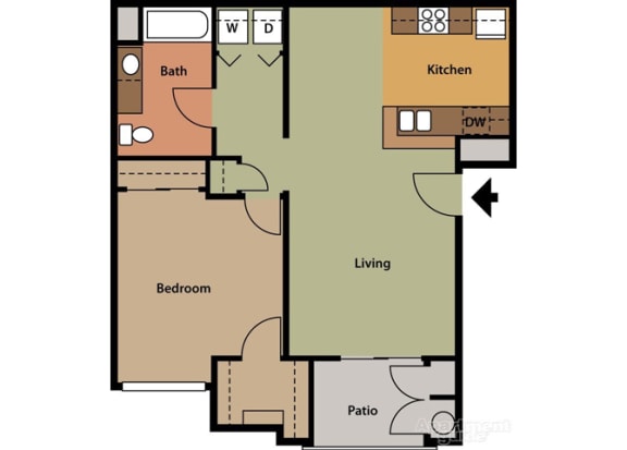 Floor Plan  Fern, 1 br, 1 ba, 760 sq. ft.