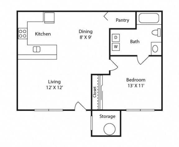 Floor Plan  1 bed 1 bath 621 square feet floor plan