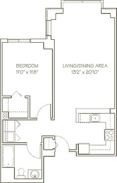 Floor Plan  Munroe Place 1 bedroom apartment floor plan