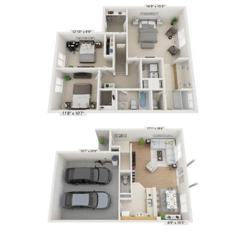 Floor Plan  3 Bedroom, 2.5 Bathroom Townhome Floor Plan. 1,409 SQFT