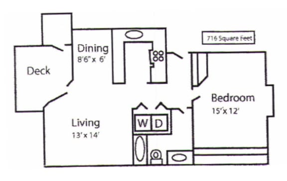 Floor Plan  Parkwood A1 One Bedroom One Bathroom Floor Plan