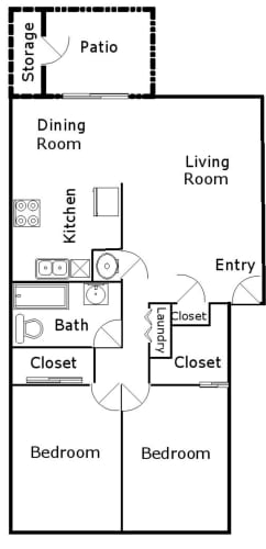 Floor Plan  Hood Manor Apartments 2x1 Floor Plan