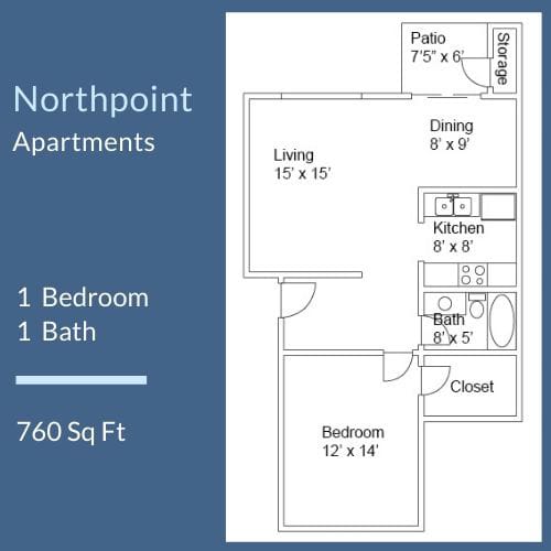 Floor Plan  Northpoint Apartments 1 Bed 1 Bath Floor Plan