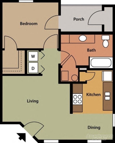 Floor Plan  1 Bedroom 1 Bath 2D Floorplan_Cameron Creek Apartments, Galloway, OH 43119