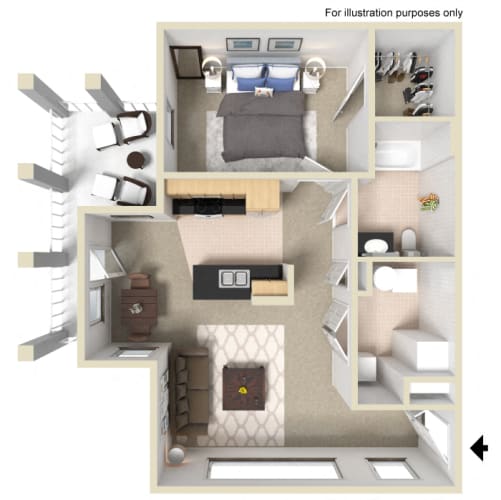 Floor Plan  1 Bedroom 1 Bath 2D Floorplan-University Place Apartments, Memphis, TN 38104