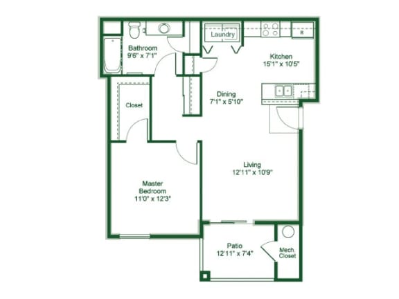 Floor Plan  1 Bedroom 1 Bath floor plan, 841 square feet