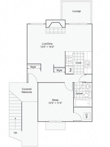 Floor Plan  the commons apartments 700 sqft 1 one bedroom