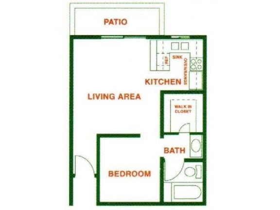Floor Plan  One bedroom floor plan North Hollywood CA 91605 | Canyon Village Apartments