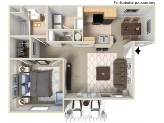 Floor Plan  One bedroom Floor Plan  l Villas at D&#x27;Andrea Apartments in Sparks NV