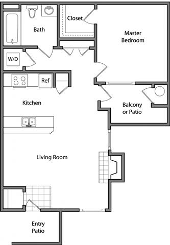 Floor Plan  One  Bedroom Floor Plan l Waterford Place Apartments in Folsom CA