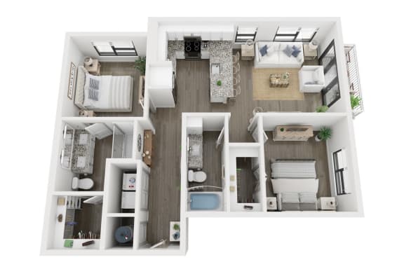 2 bedroom 2 bathroom floor plan E at LynnCora, Grand Prairie, 75052