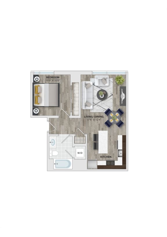 1B5 Floor Plan at 1405 Point, Baltimore, MD, 21231