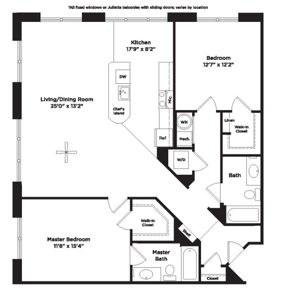 Floor Plan  2 bed 2 bath B16b Floor Plan at 800 Carlyle, Alexandria, 22314