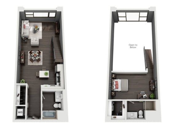 One Bedroom, Two Bath Loft Floor Plan at The Mansfield at Miracle Mile, California