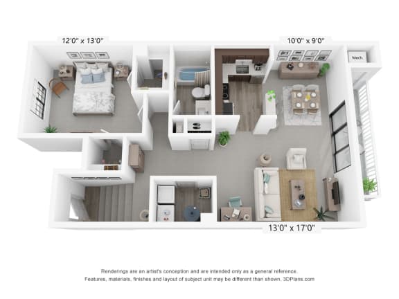  Floor Plan 1 Bedroom - A, F