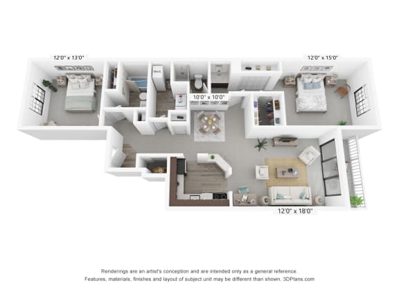  Floor Plan 2 Bedroom - B, C