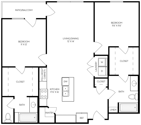 2 bed 2 bath 1061 sf