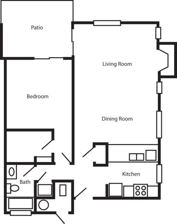 1 Bed 1 Bath Floor Plan 1 Bed 1 Bath 790 Sq.Ft. Floor Plan at Wood Creek Apartments, Pleasant Hill, 94523