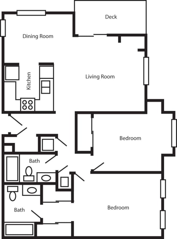 Floor Plan  The Willow 1,019 Sq.Ft. Floor Plan at Wood Creek Apartments, Pleasant Hill