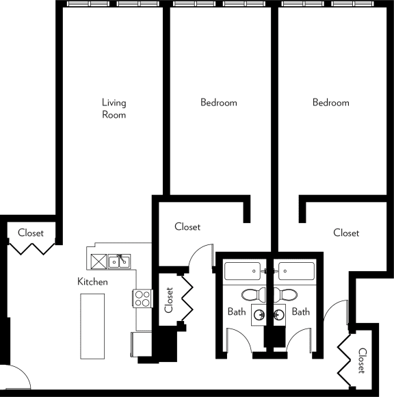 B2-AA Floor Plan at The Luckman, Cleveland, OH, 44114