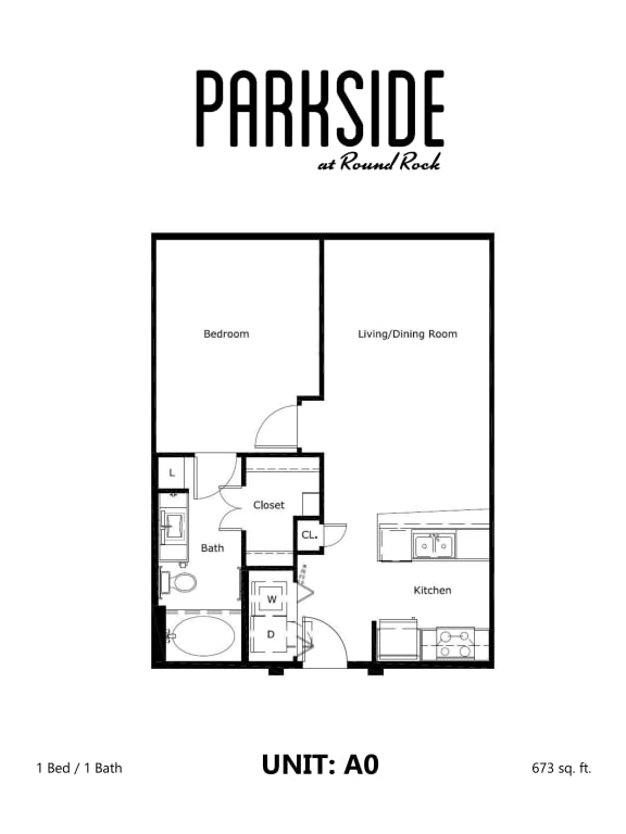 A0 Floor Plan 1x1 673 sq ft