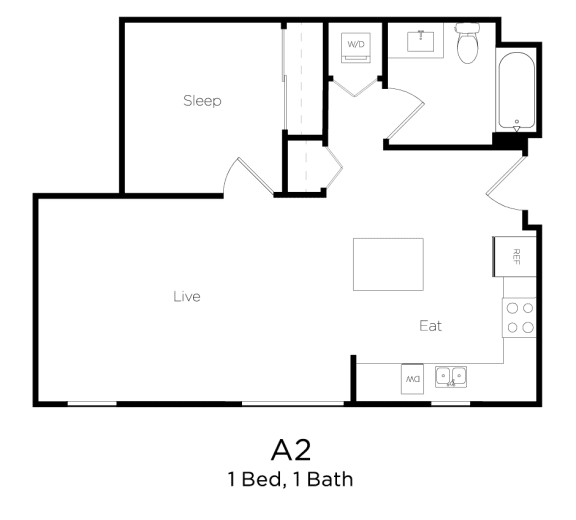 a floor plan of a 2 bedroom apartment with 1 bed and 1 bath