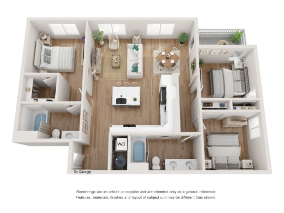 Floor Plan  3 bedroom 2 bath   Onyx with Direct Garage Access at Alma Apartment Homes, Henderson, Nevada