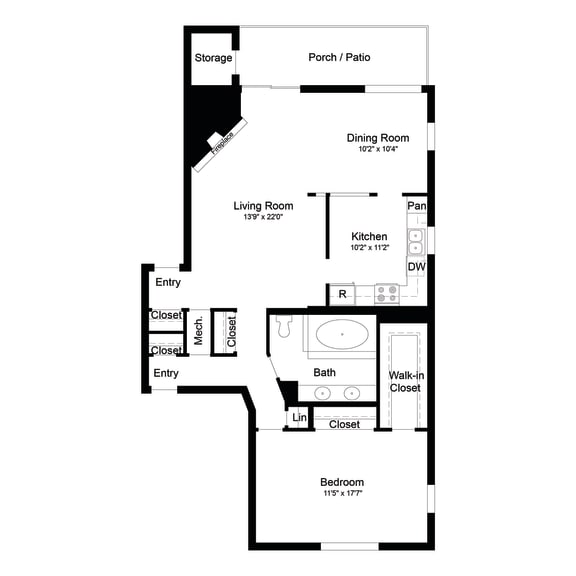 Lincoln Renovated 1 Bedroom Floor Plan