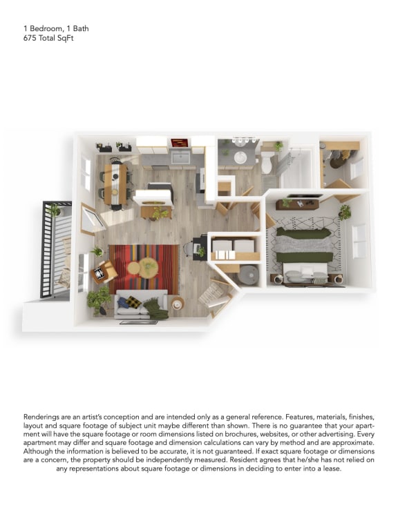 1 Bedroom 1 Bath Floor Plan at Cedar House, Vancouver, WA