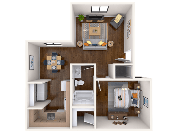 1 Bedroom 1 Bath Floor Plan at Cordova Apartments, Phoenix, 85043