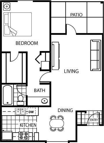 Floor Plan  1x1 Floorplan at Villatree Apartments, Arizona, 85281